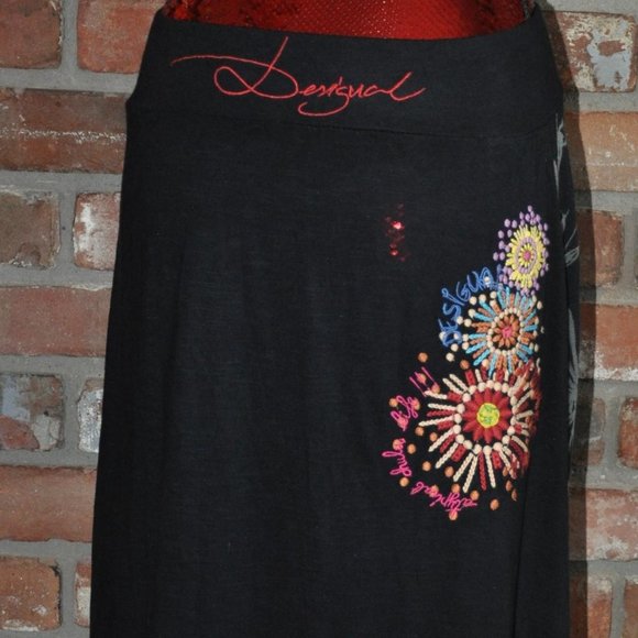 Desigual Embroider Mandala Pasley Floral Asymmetric Cotton Skirt M - Picture 3 of 3